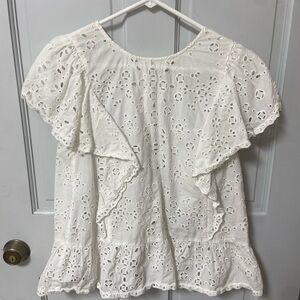LoveShackFancy White Eyelet Ruffle Women's Top